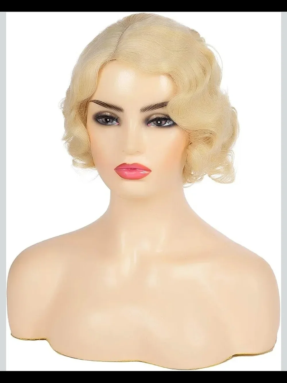 Short Blonde Curly Wig Finger Wave Synthetic Hair for Women 1920s Halloween Cosp